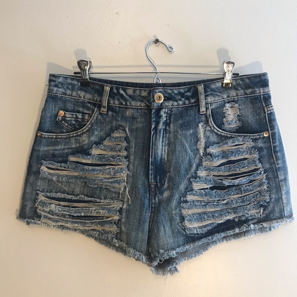 High Rise Distressed Denim Shorts